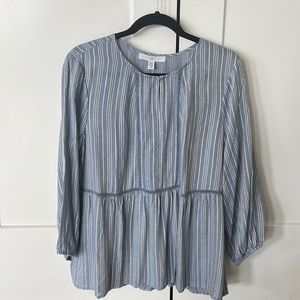 NWT! Fever - BOHO Blue White Stripe Shirt. Size Lg